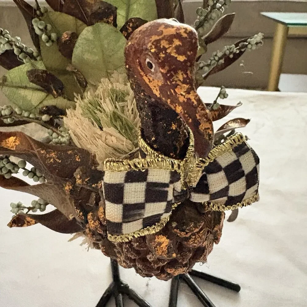MacKenzie Childs Turkey Autumn Naturals Thanksgiving Courtly Check Ribbon 7.5